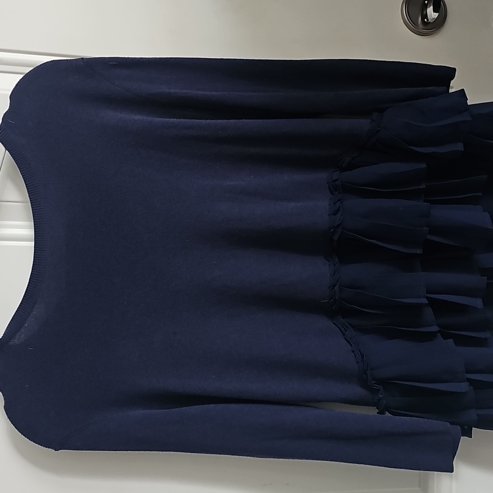 Blue Long Sleeve Blouse with Peplum and Ruffle Hem - Picture 5 of 6